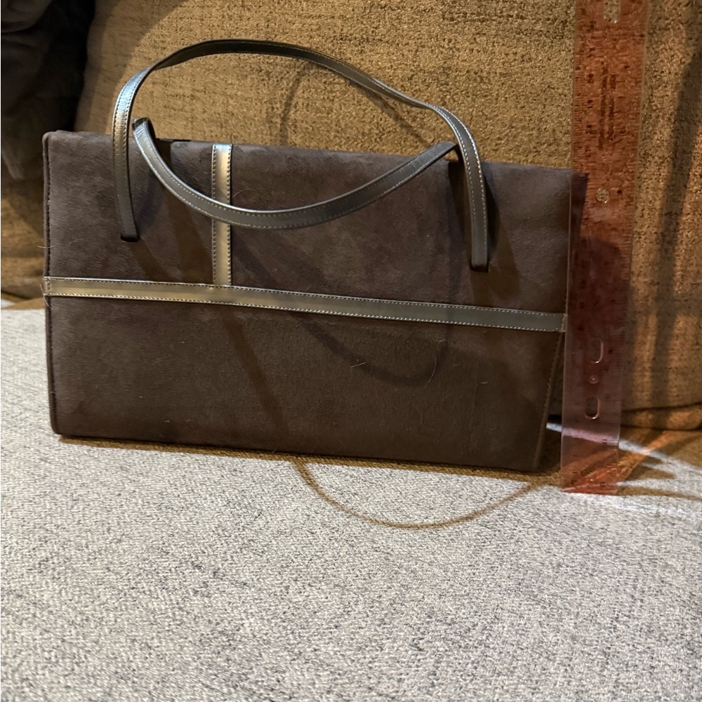 Vintage Suede Top-Handle Clutch in Gray